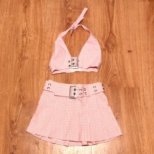 Pink plaid skirt and top